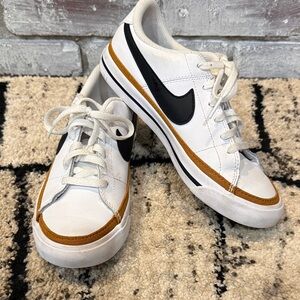 White Sneakers with Black and Brown Accents
